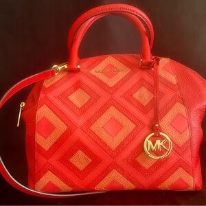Michael Kors Red and Orange Geometric Leather Satchel